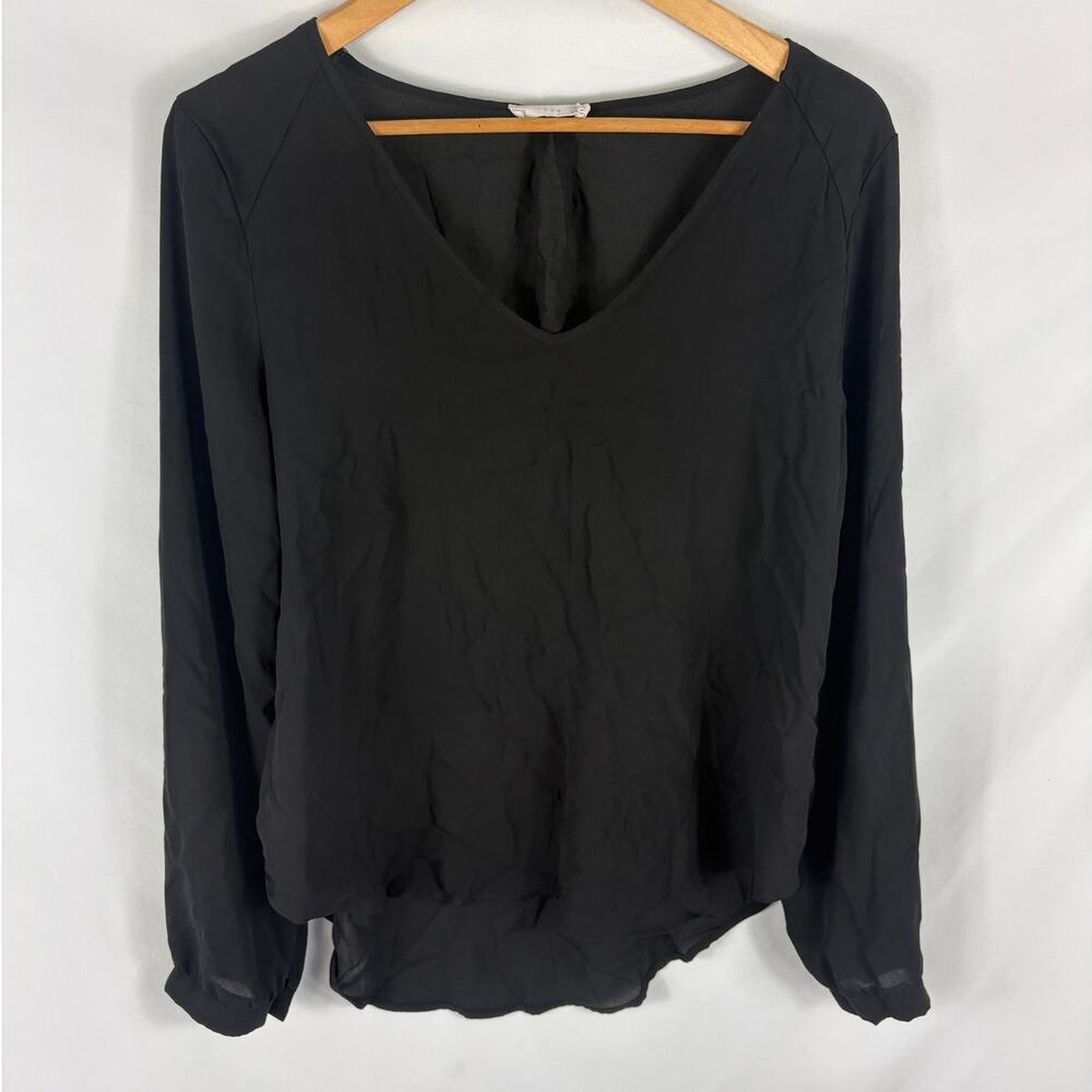 Lush Long Sleeve Black Chiffon Flowy Blouse Size Large